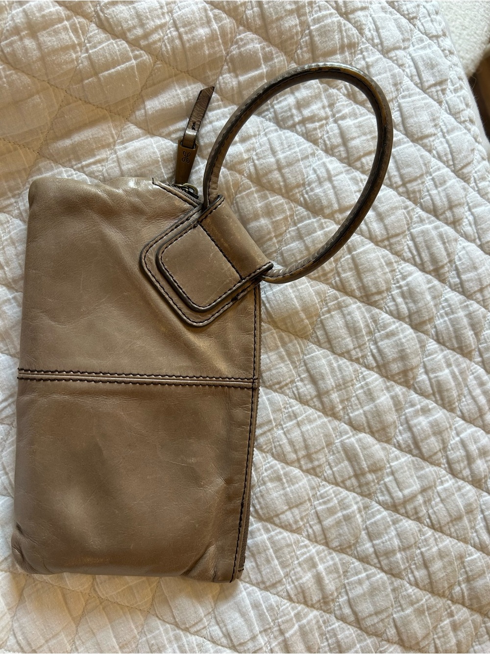 HOBO Taupe Leather Wristlet with Round Handle
